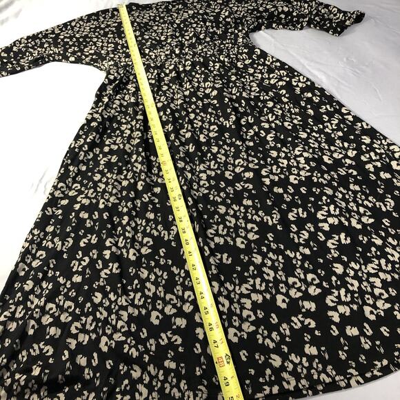 Garnet Hill Cheetah Print Wrap Dress Size Large Black Long Flowy Layered V-Neck - Picture 5 of 15